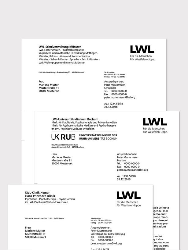 Beispiel-Briefbögen unterschiedlicher LWL-Einrichtungen
