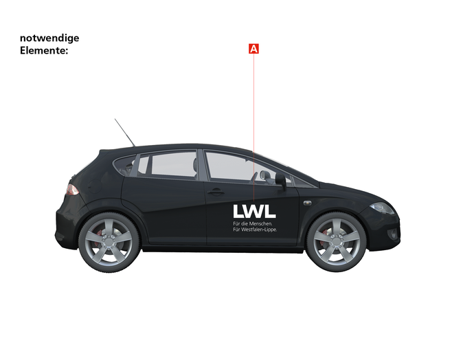 Beschriftung der zentralen LWL-Dienstwagen (PKW dunkel, Logo negativ) (vergrößerte Bildansicht wird geöffnet)