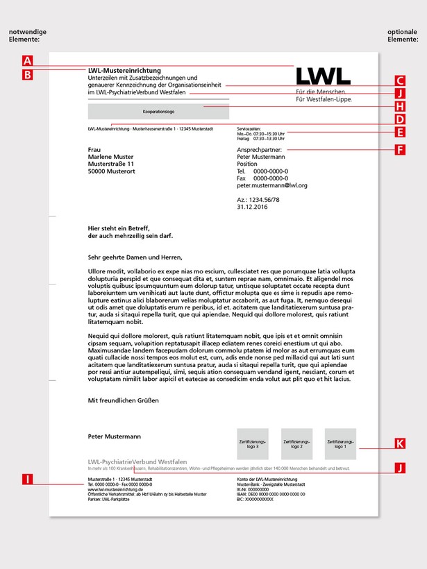 Elemente des Briefbogens für LWL-Einrichtungen mit Kooperationen