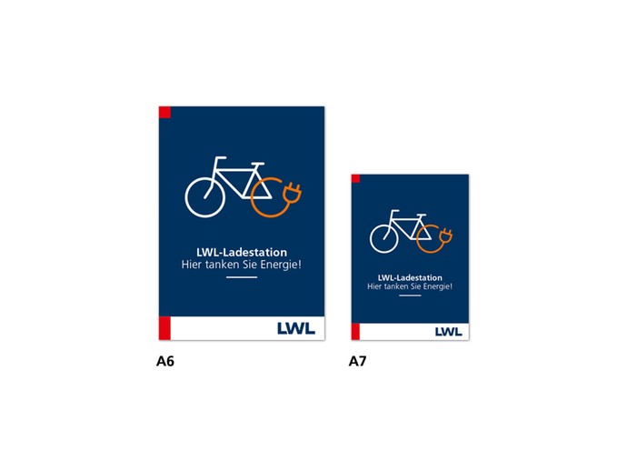 Beschilderung für E-Bike-Ladestationen, A6 und A7 hoch (öffnet vergrößerte Bildansicht)
