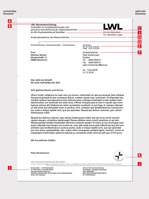 Optionale Elemente des Briefbogens für LWL-Einrichtungen