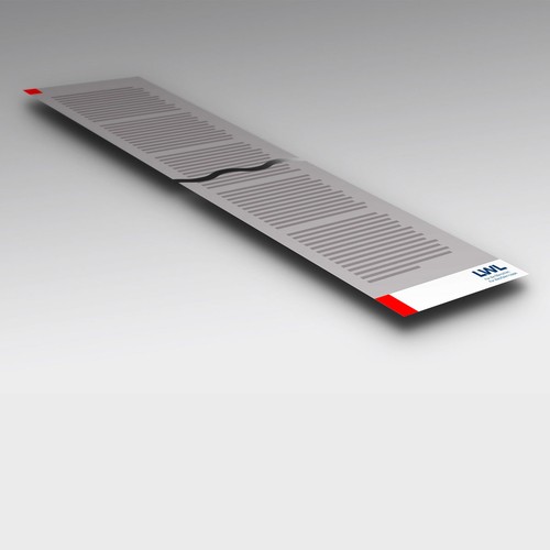 Ein langer, grauer Flyer mit Blindtext im LWL-Corporate Design.